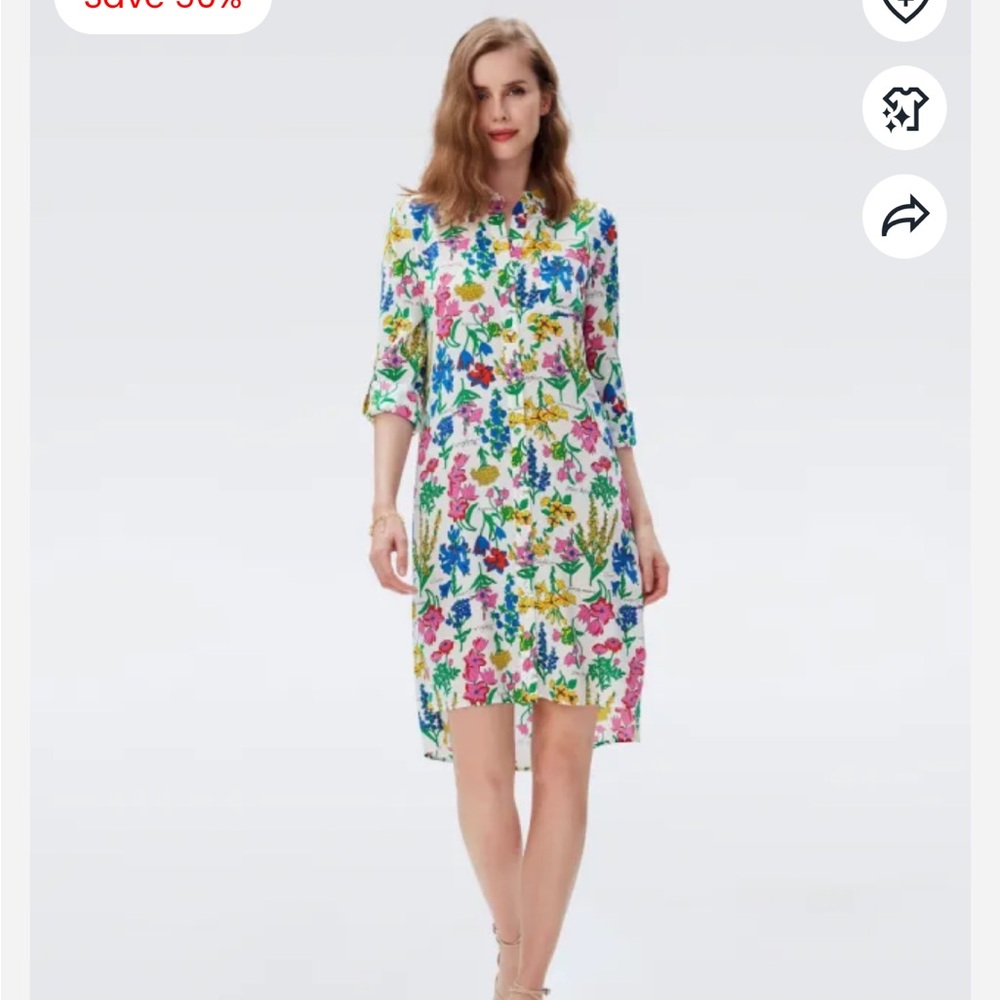 DIANE VON FURSTENBERG Floral Prita Shirt Dress Womens Medium